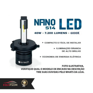 Ilumine seu caminho com o Kit Nano LED E-Tech HB3! Luz super branca 6000K, 7200 lúmens (par) e design compacto para fácil instalação. Mais visibilidade e segurança para dirigir à noite.